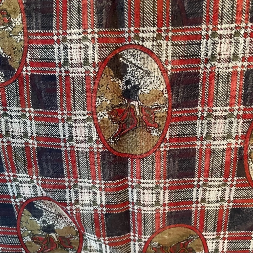 VTG Plaid Equestrian Horse Red Blue Western Rectangle Scarf Preppy Old Money - Picture 4 of 5